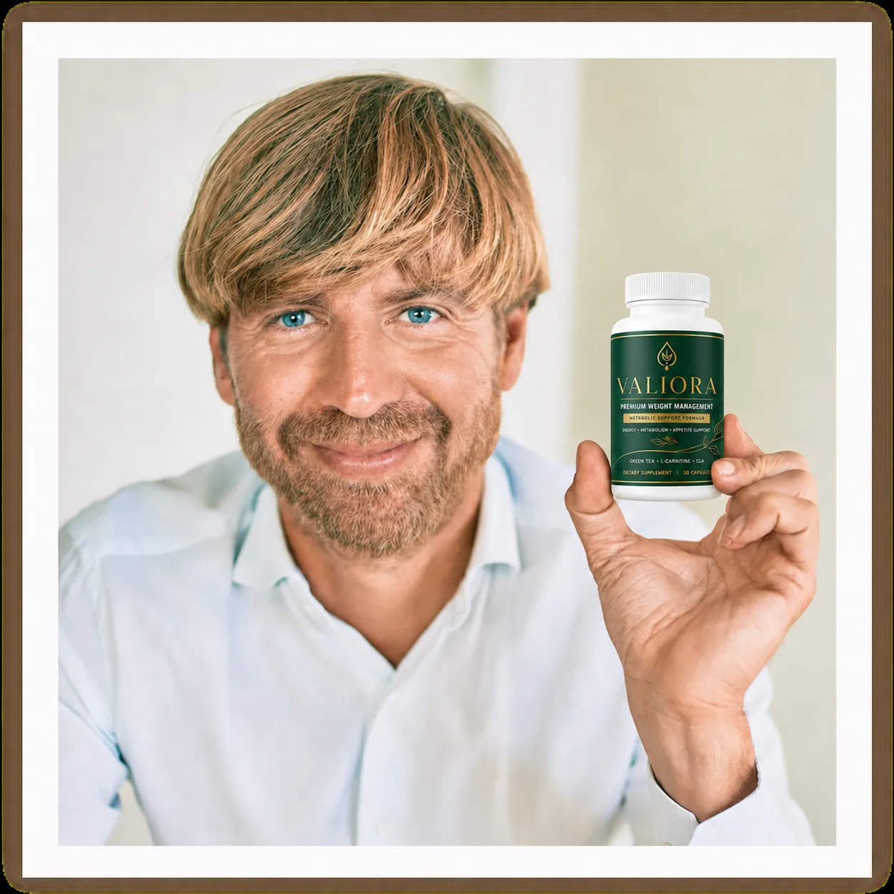 Valiora customer holding the supplement bottle as part of a daily routine